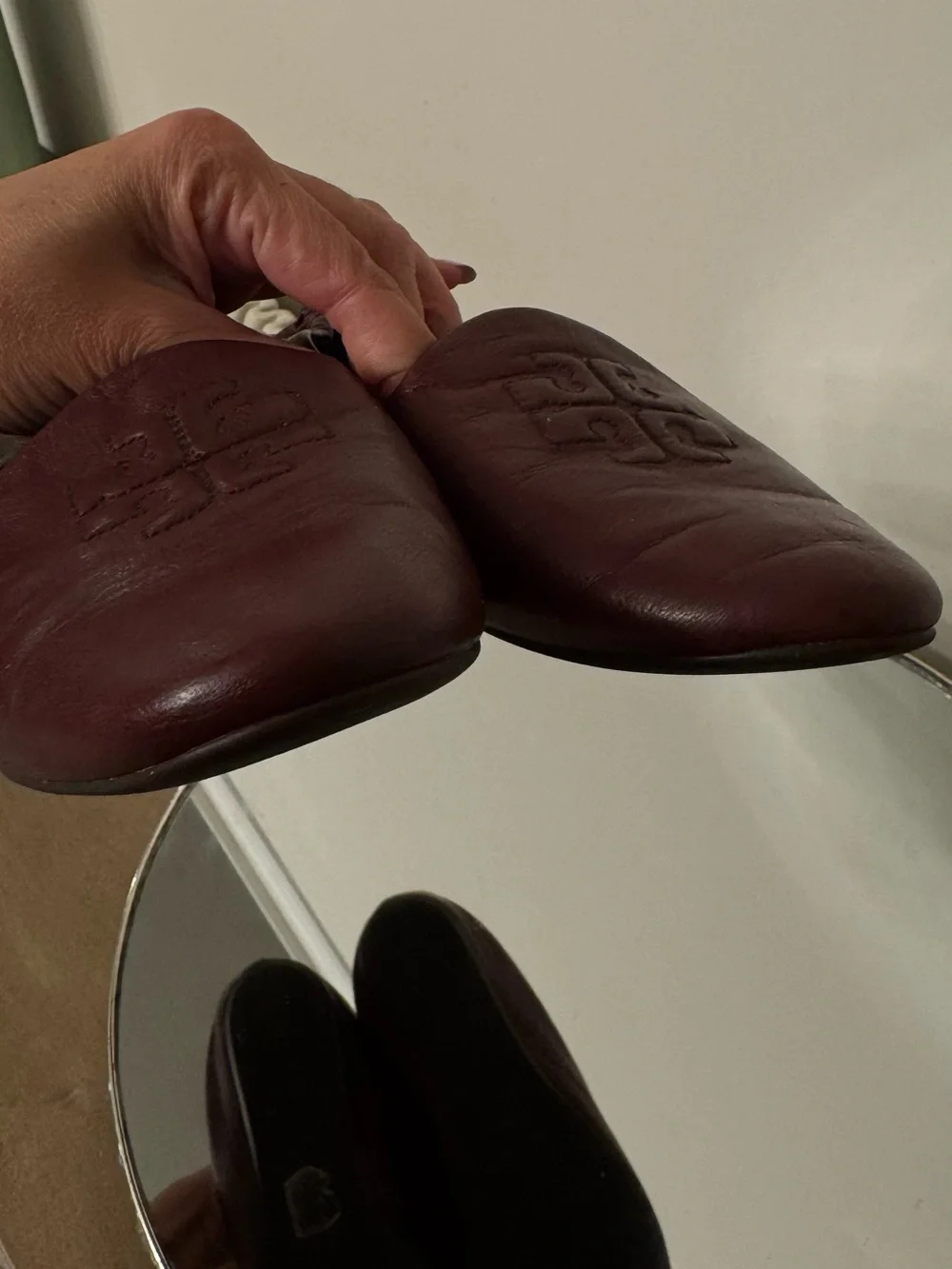 Tory Burch Burgundy Leather Logo Ballet Flats
